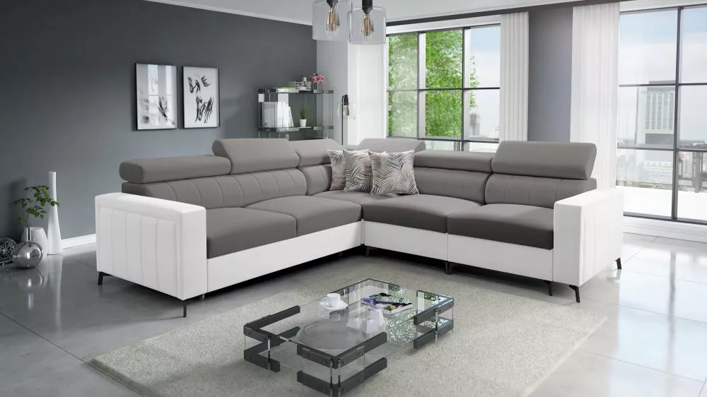 Dīvāns Baltico 4 Standard · Tumši pelēks + balts · 275 × 275 × 83 cm