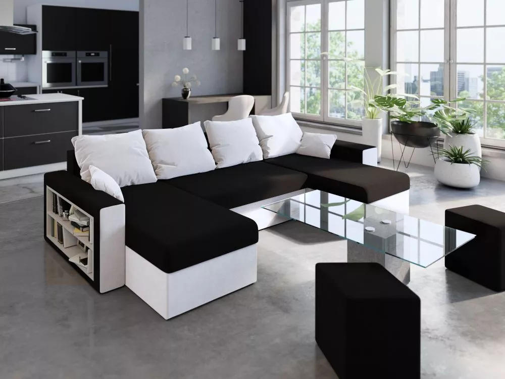 Dīvāns Boston Corner Standard · Melns + balts · 140 × 327 × 90 cm