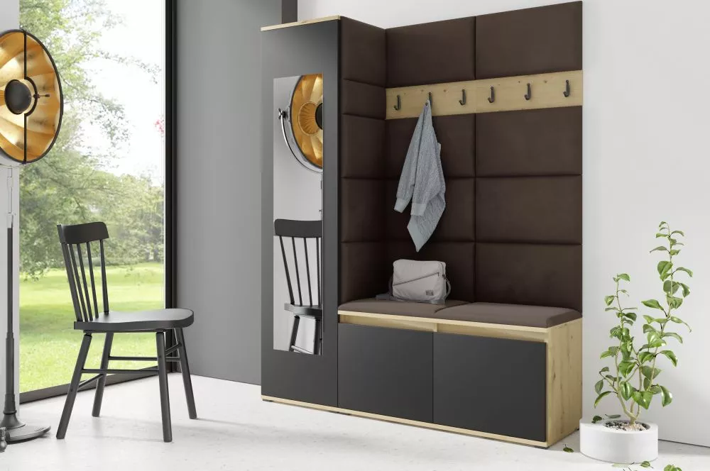Apavu plaukts Emi 14 Trinity Korpusa krāsa: ozols artisan + melns, · 145 × 185 × 40 cm