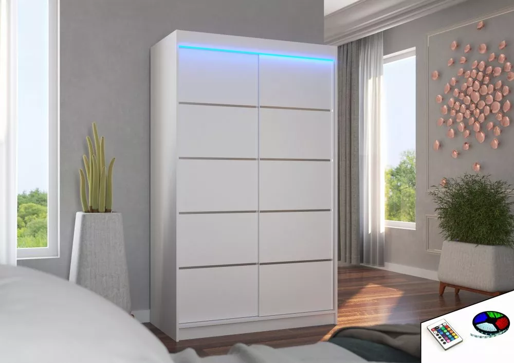 Skapis Benisso ar LED · Balts · 120 × 58 × 200 cm