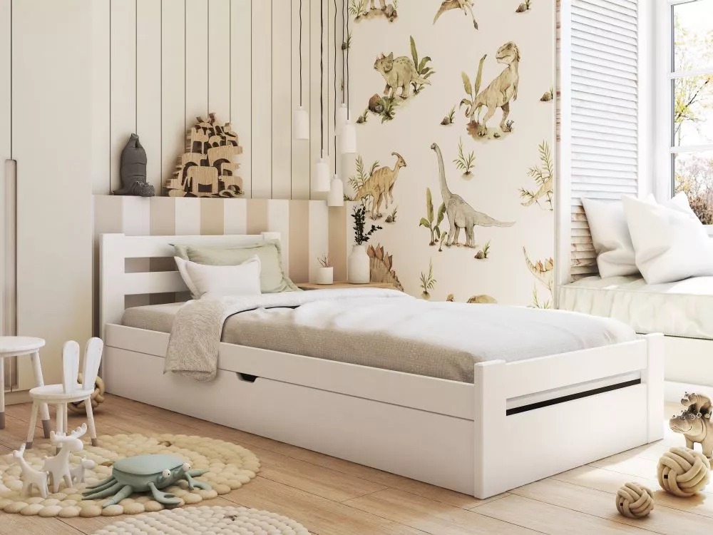 Bērnu gulta Nela ar stelāžu Guļamvietas platums: 80 cm, Guļamvietas garums: 200 cm, · Balts · 87 × 208 × 67 cm
