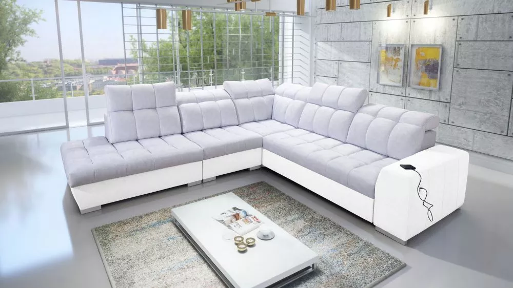 Dīvāns Pagano 9 Premium Standard · Gaiši pelēks + balts · 285 × 300 × 83 cm