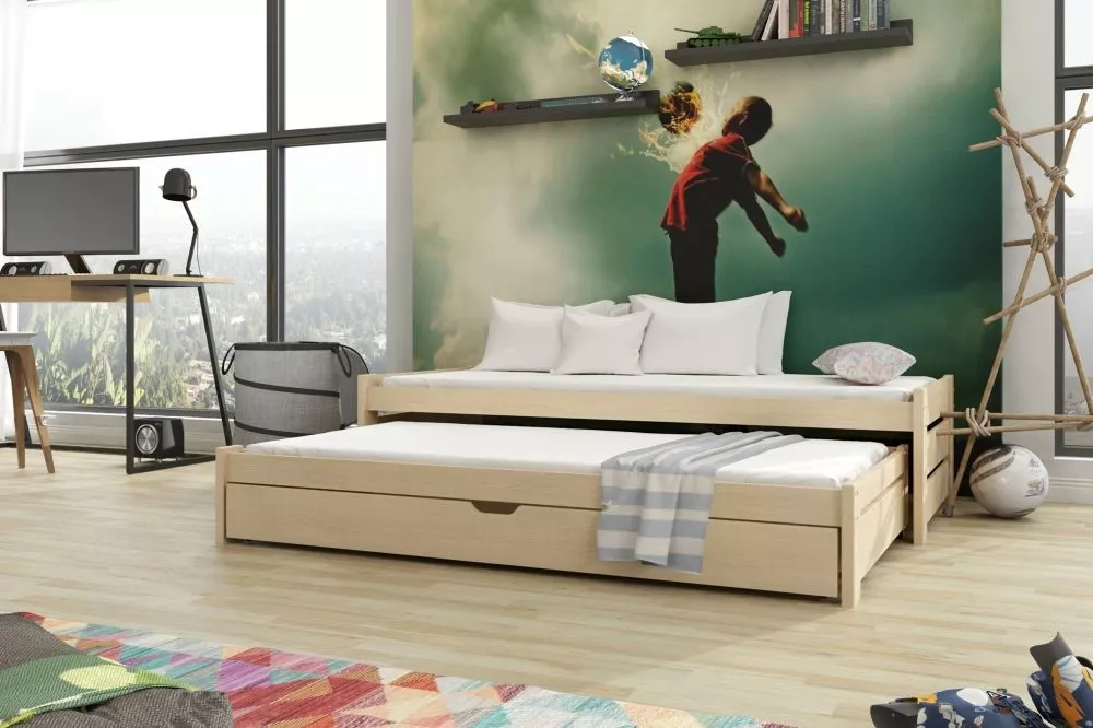 Bērnu gulta Anis ar stelāžam Guļamvietas platums: 80 cm, Guļamvietas garums: 180 cm, · Priede · 87 × 188 × 52 cm