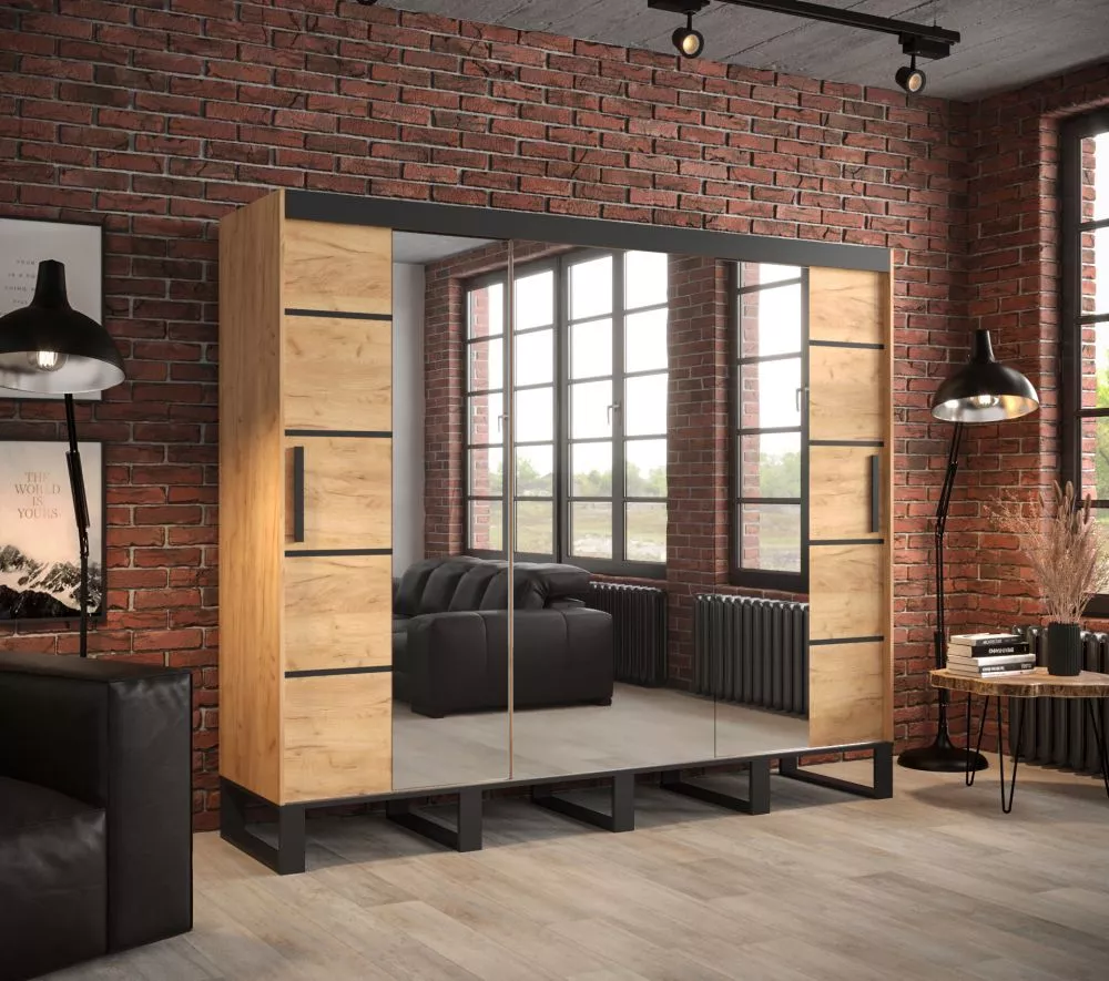 Skapis Loft V4 · Ozols craft zelts · 250 × 62 × 212 cm