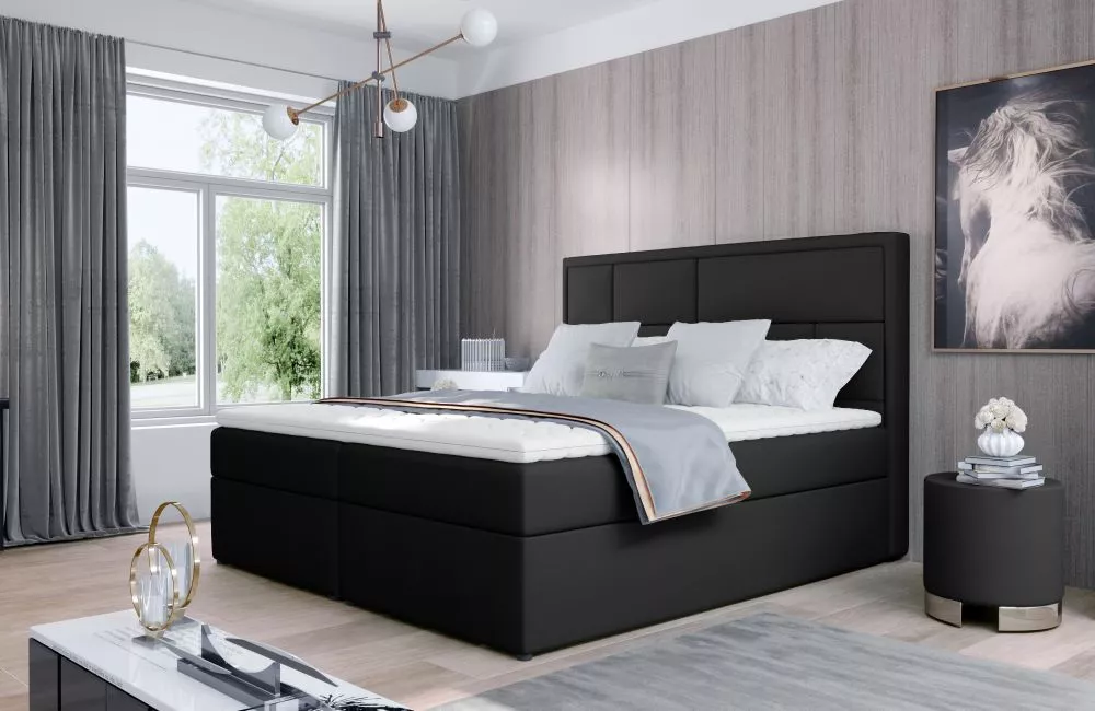 Gulta Meron Boxspring standard Guļamvietas platums: 140 cm, Guļamvietas garums: 200 cm, · Melns · 140 × 215 × 115 cm