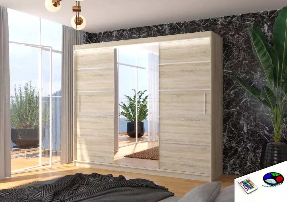 Skapis Salto ar LED · Sonoma · 250 × 58 × 215 cm