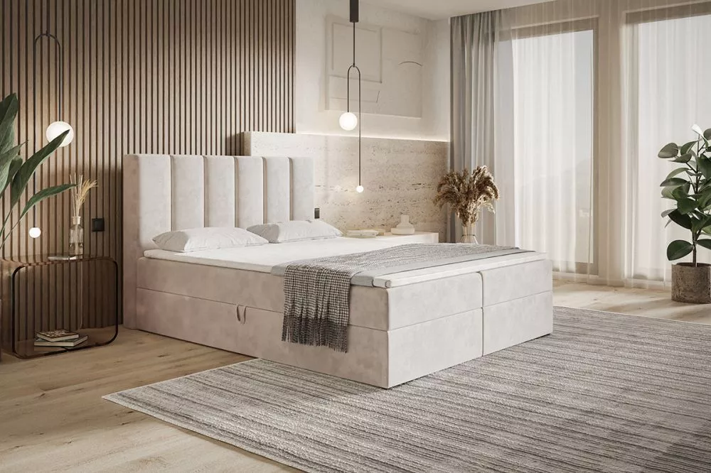 Gulta Box 1 Boxspring standard Guļamvietas platums: 120 cm, Guļamvietas garums: 200 cm, · Krēma · 120 × 214 × 112 cm