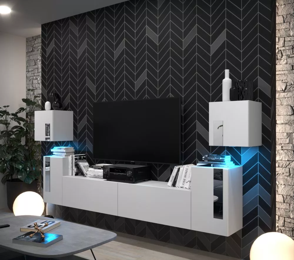 Sekcija New Concept C86 ar LED · Balts · 296 × 35 × 120 cm