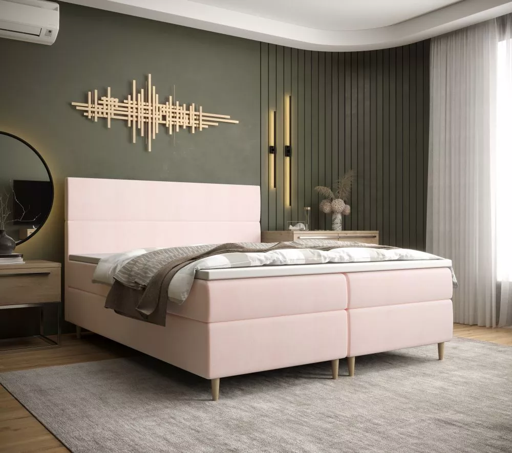 Gulta Flo Boxspring Standard Guļamvietas platums: 180 cm, Guļamvietas garums: 200 cm, · Gaiši rozā · 185 × 114 cm