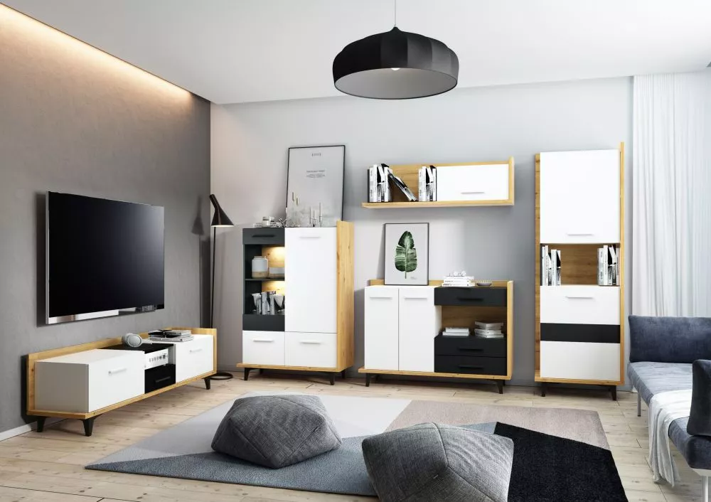 Sekcija Box Z3 Korpusa krāsa: ozols artisan, Elementu krāsa: melns + balts,