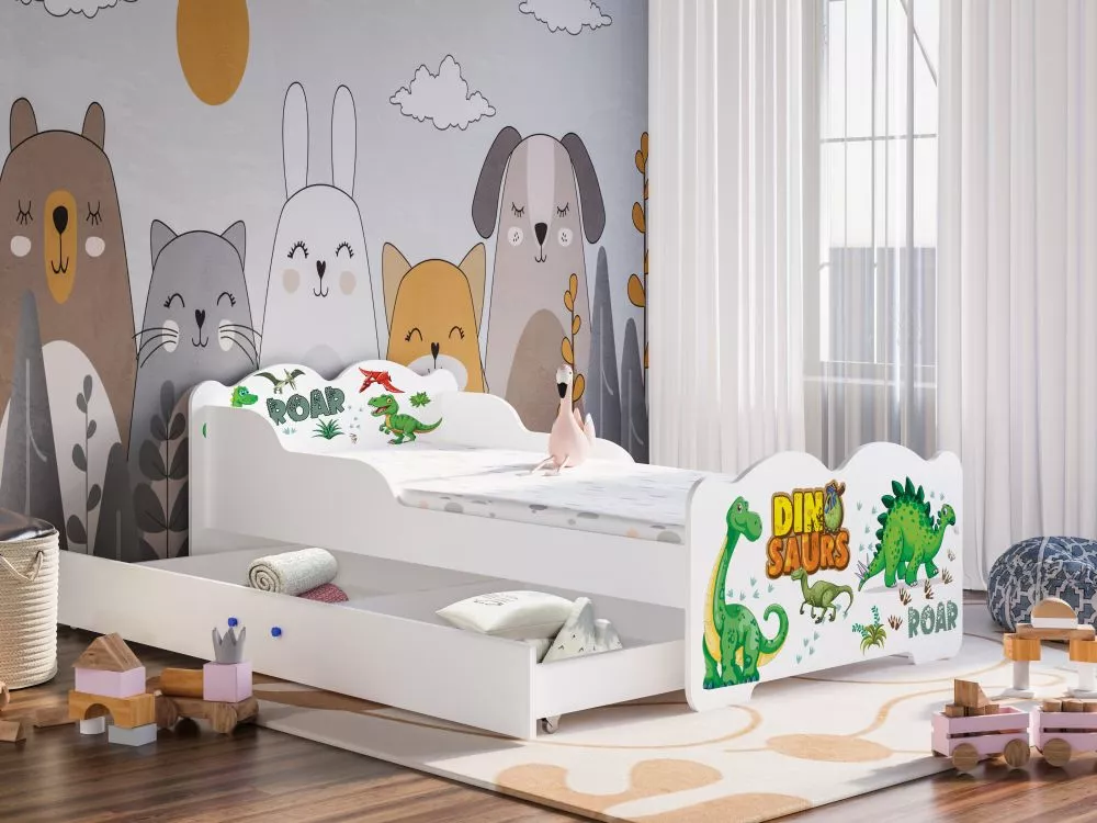 Bērnu gulta Dino Lo ar stelāžu Guļamvietas platums: 80 cm, Guļamvietas garums: 160 cm, · Balts · 92 × 164 × 65 cm