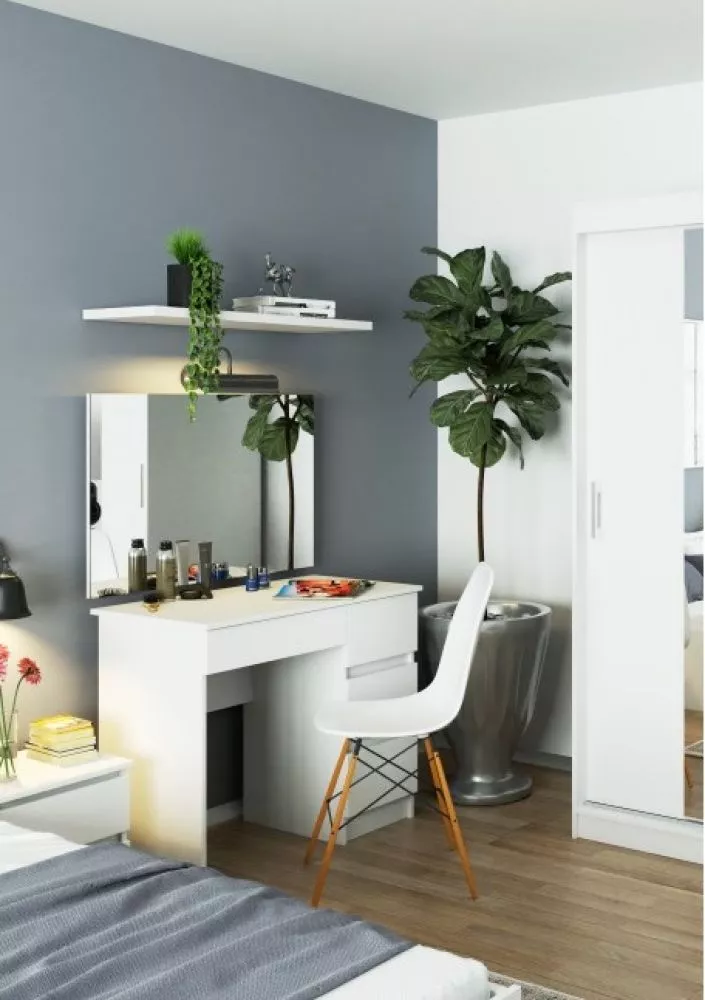 Kosmētikas galds T-6 XL Right · Balts · 90 × 142 × 50 cm
