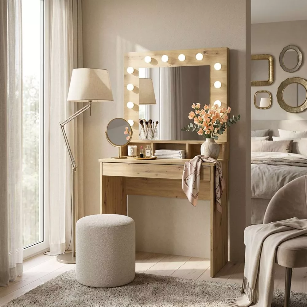 Kosmētikas galds Broadway 80 ar LED · Ozols artisan · 80 × 152 × 44 cm