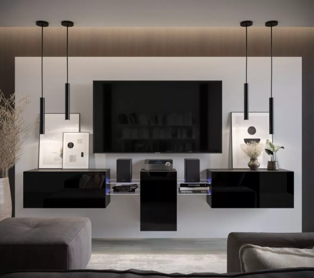 Sekcija Next AN98 gloss ar LED · Melns · 288.20 × 35 × 60 cm