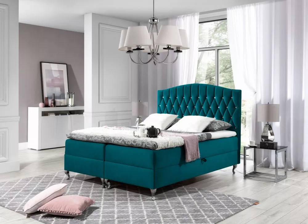 Gulta Puerto Boxspring Premium Standard Guļamvietas platums: 120 cm, Guļamvietas garums: 200 cm, · Tirkīzs · 122 × 207 ×