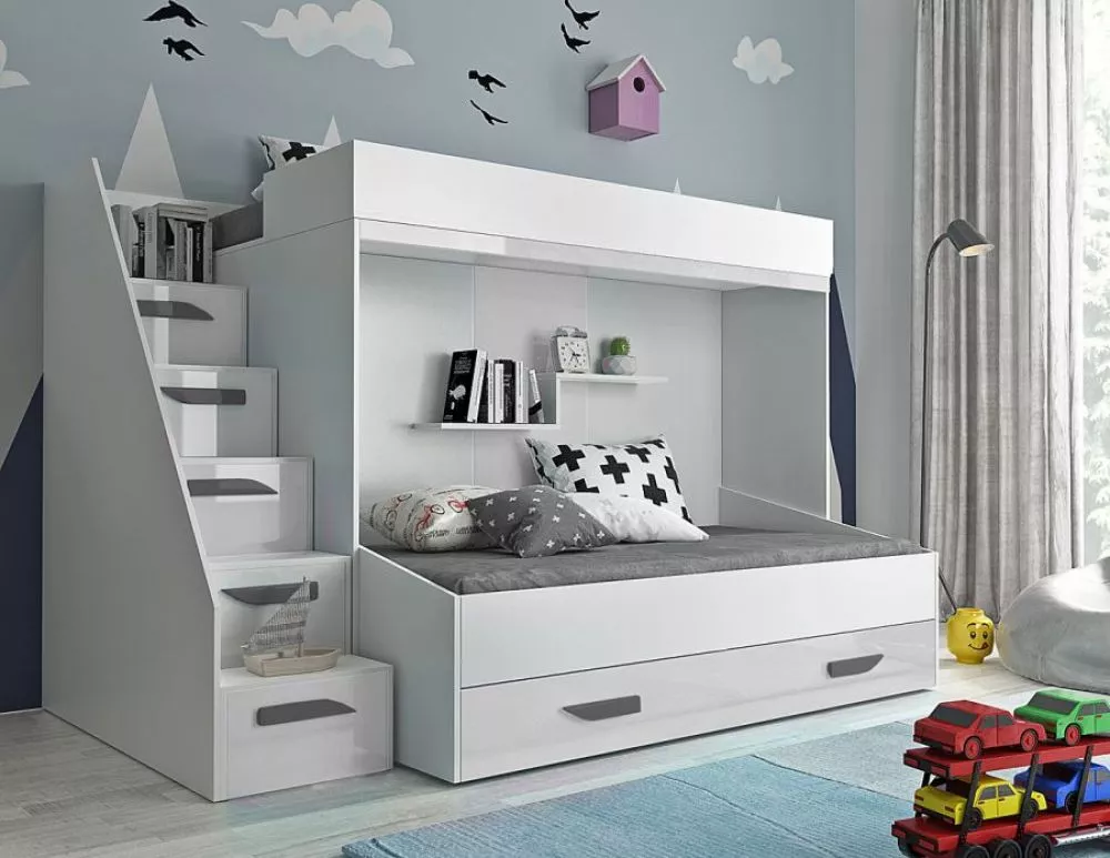 Bērnu gulta Party 16S ar stelāžām Guļamvietas platums: 90 cm, Guļamvietas garums: 200 cm, · 135 × 247 × 165 cm