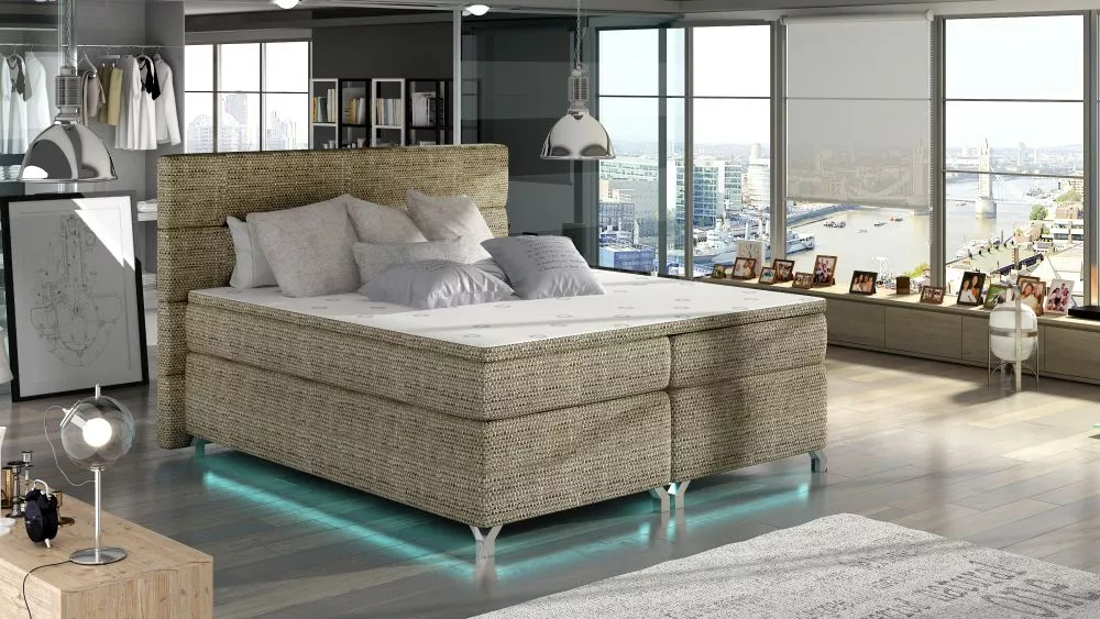 Gulta Amadeo Boxspring ar LED standard Guļamvietas platums: 160 cm, Guļamvietas garums: 200 cm, · Bēšs · 175 × 205 × 130