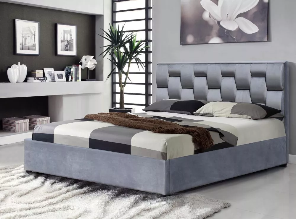 Gulta Annabel 160x200 ar stelāžu Guļamvietas platums: 160 cm, Guļamvietas garums: 200 cm, · Pelēks · 161 × 209 × 106 cm