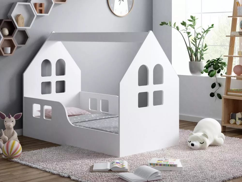 Bērnu gulta House 6 ar stelāžu Guļamvietas platums: 70 cm, Guļamvietas garums: 140 cm, · 70 × 144 × 106 cm
