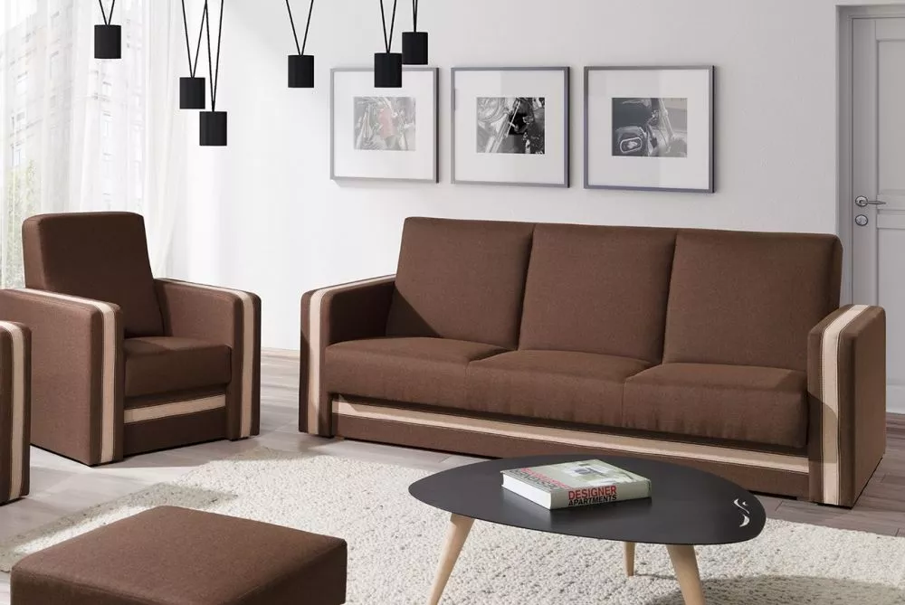Komplekts Euforia 3S+1S Standard · Tumši brūns + bēšs · 88 × 222 × 89 cm