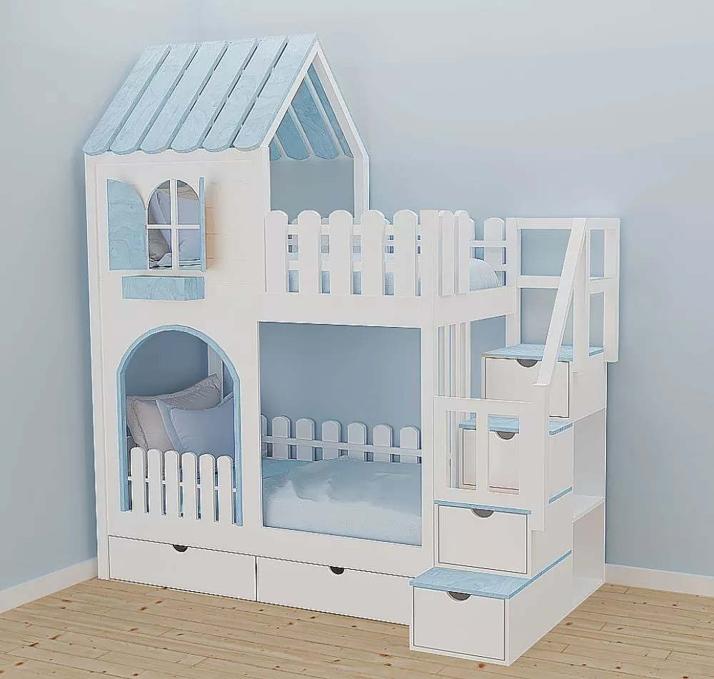 Bērnu gulta ID 114P ar stelāžām Kāpņu puse: Pa labi, Guļamvietas platums: 80 cm, Guļamvietas garums: 160 cm, · 112 × 212