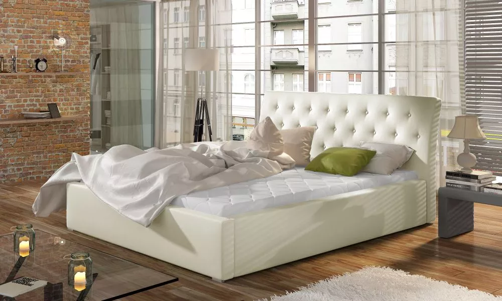 Gulta Milano standard ar stelāžu Guļamvietas platums: 180 cm, Guļamvietas garums: 200 cm, stelāžas tips: metāla, · Krēma