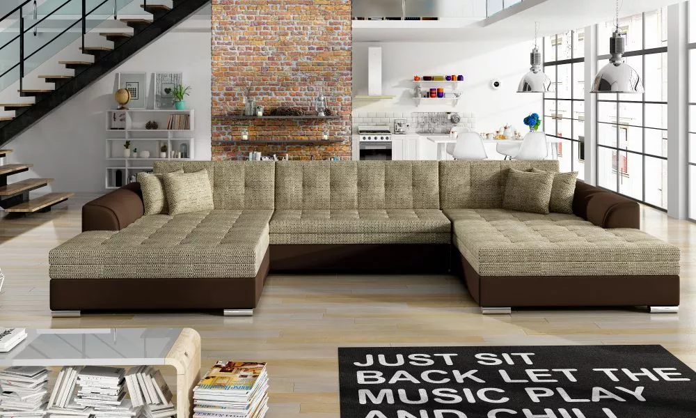 Dīvāns Vento Lux standard · Bēšs + brūns · 165 × 365 × 80 cm