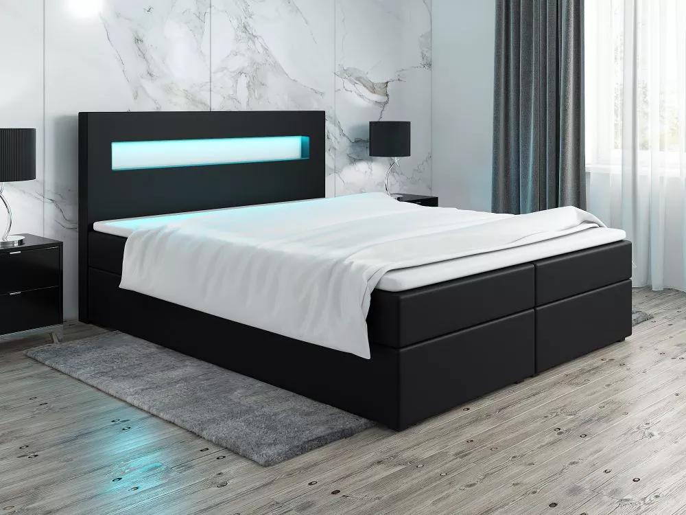 Gulta Classic 3 Boxspring standard ar LED Guļamvietas platums: 200 cm, Guļamvietas garums: 200 cm, · Melns · 200 × 209 ×