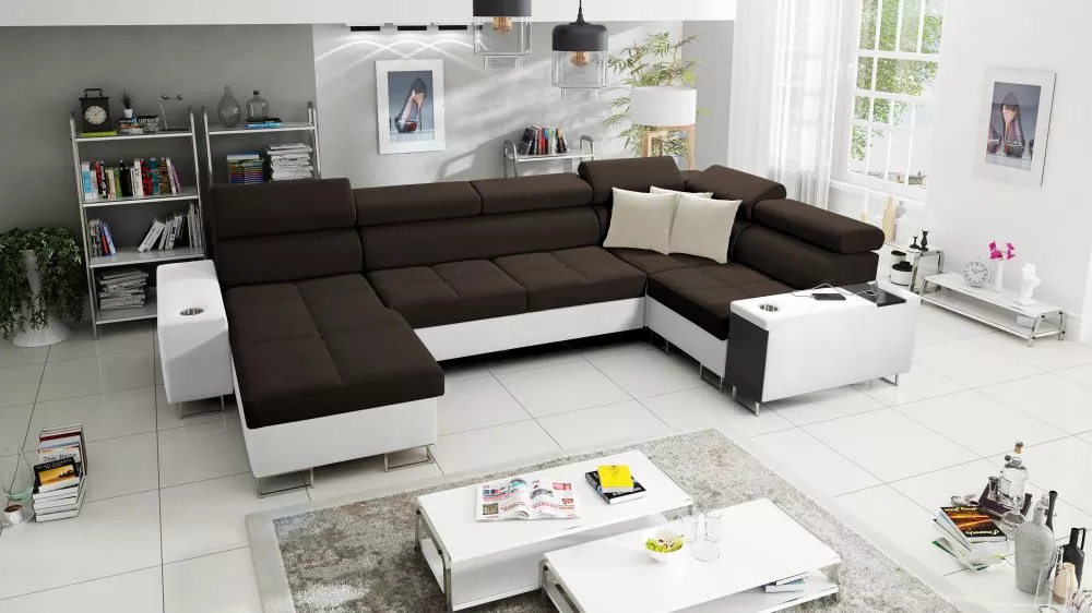 Dīvāns Morena 4 Maxi Premium Standard · Tumši brūns + balts · 207 × 360 × 84 cm