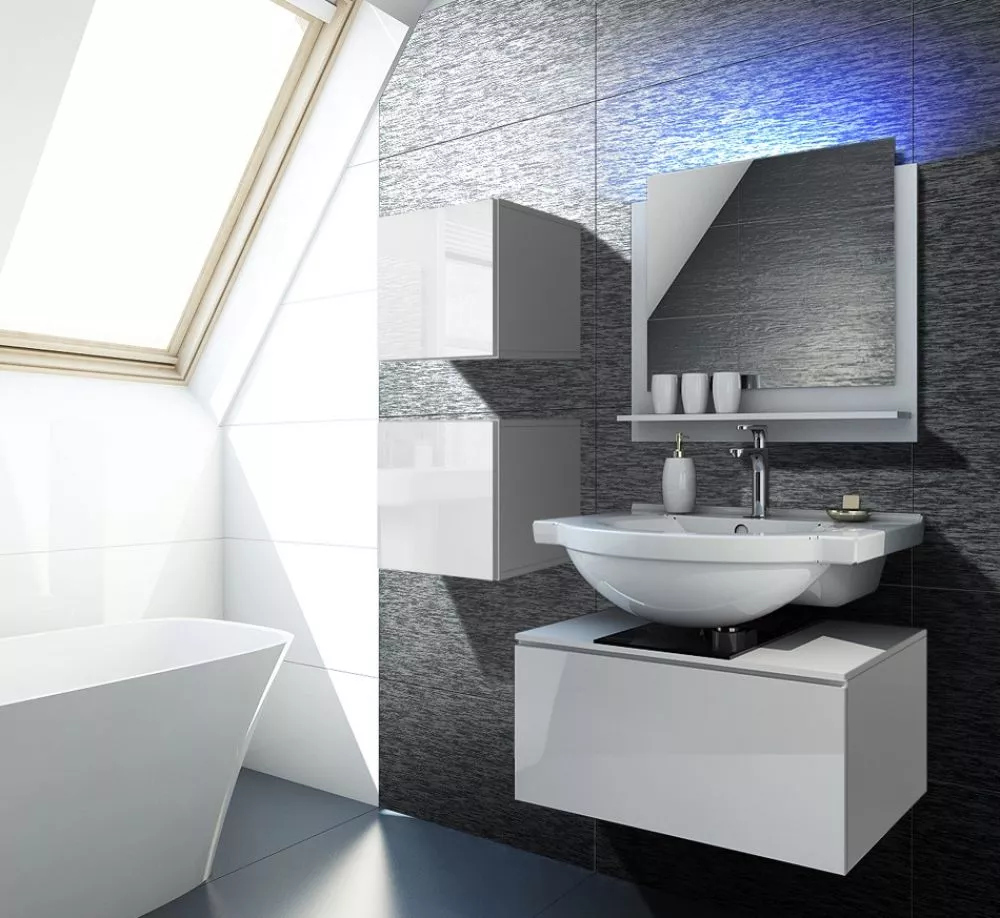 Vannas istabas komplekts Alius 44 ar LED · Balts · 132 × 117 × 42 cm