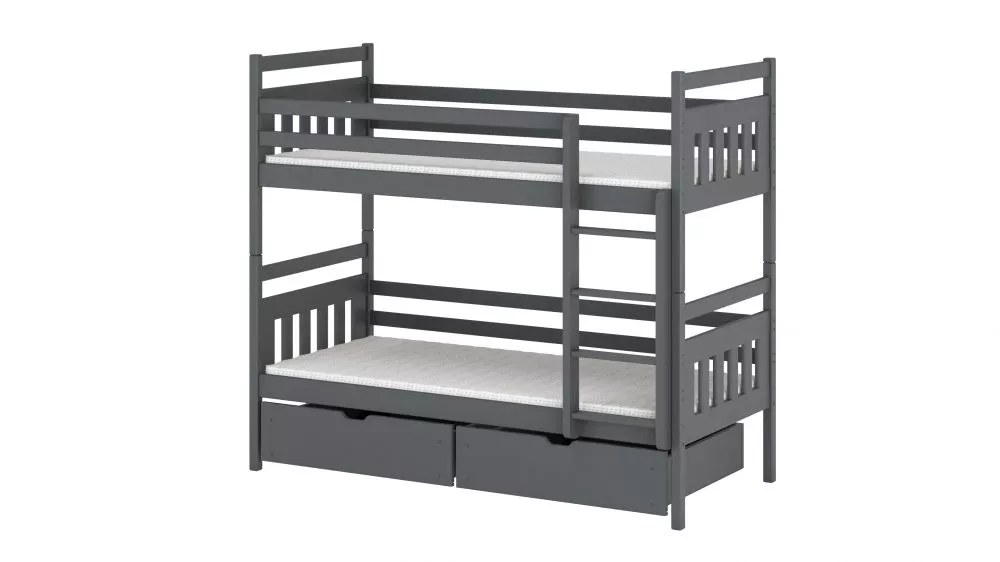 Bērnu gulta Adas ar stelāžām Guļamvietas platums: 90 cm, Guļamvietas garums: 200 cm, · Grafīts · 97 × 208 × 164 cm