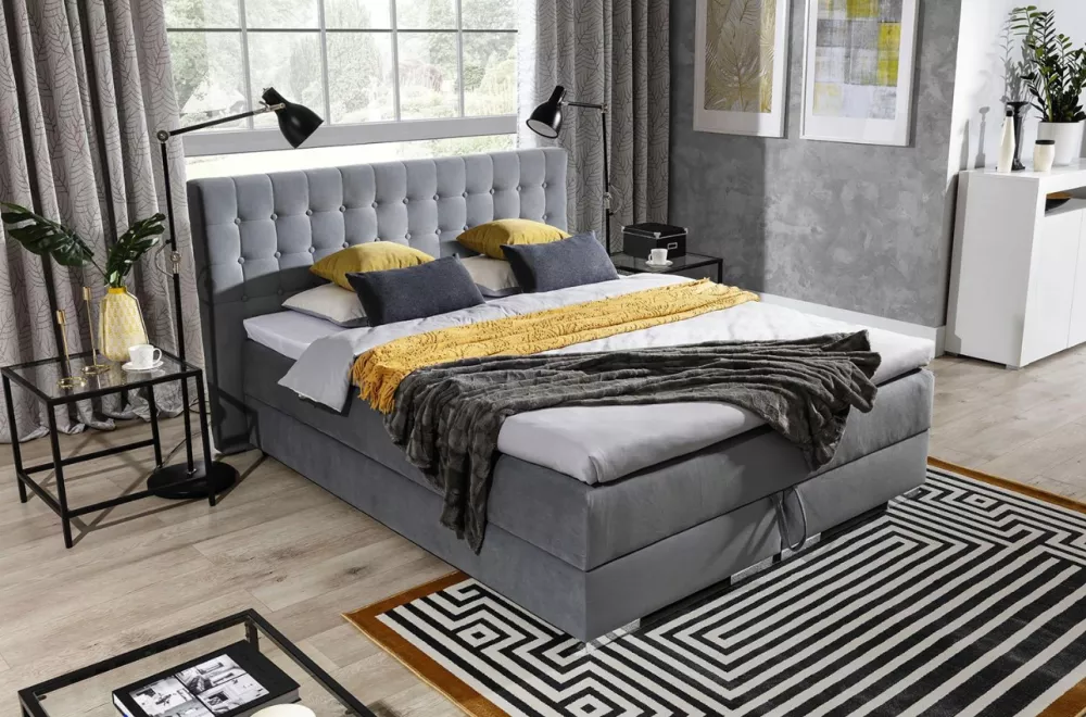 Gulta Kacper 1 Boxspring Standard Guļamvietas platums: 180 cm, Guļamvietas garums: 200 cm, · Pelēks · 200 × 212 × 108 cm