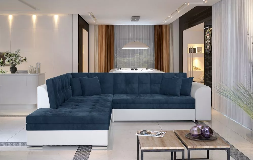 Dīvāns Pieretta Standard · Tumši zils + balts · 205 × 260 × 80 cm
