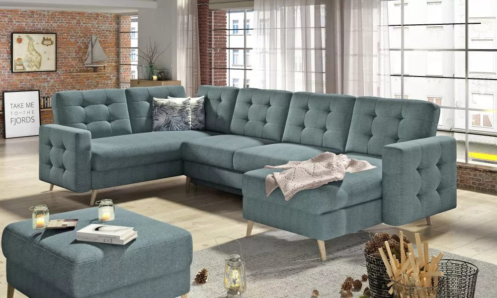Dīvāns Asgard U Lux standard · Gaiši zils · 202 × 320 × 90 cm
