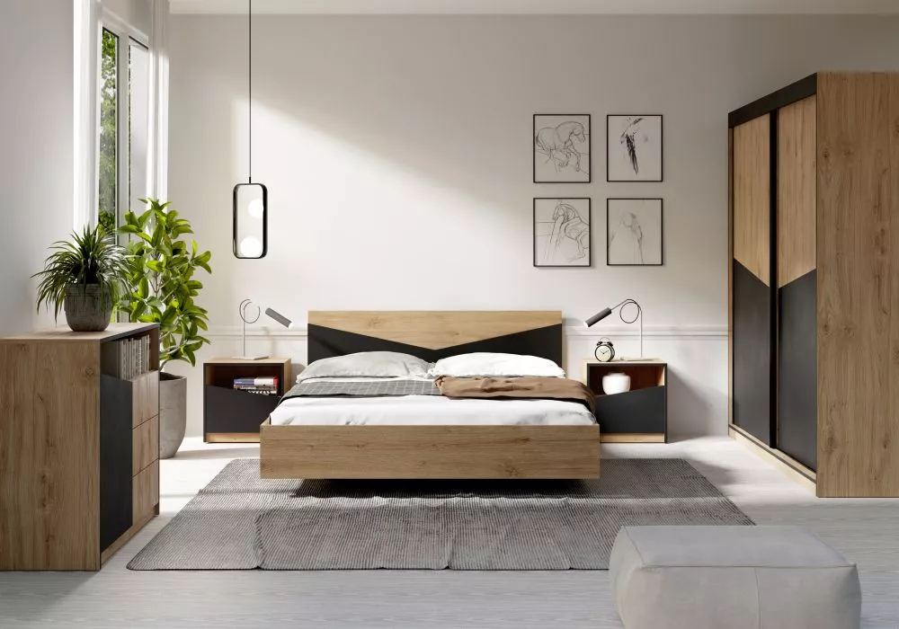 Gulta Aston 8/9 ar stelāžu Guļamvietas platums: 160 cm, Korpusa krāsa: ozols, Guļamvietas garums: 200 cm, · 165 × 206 × 