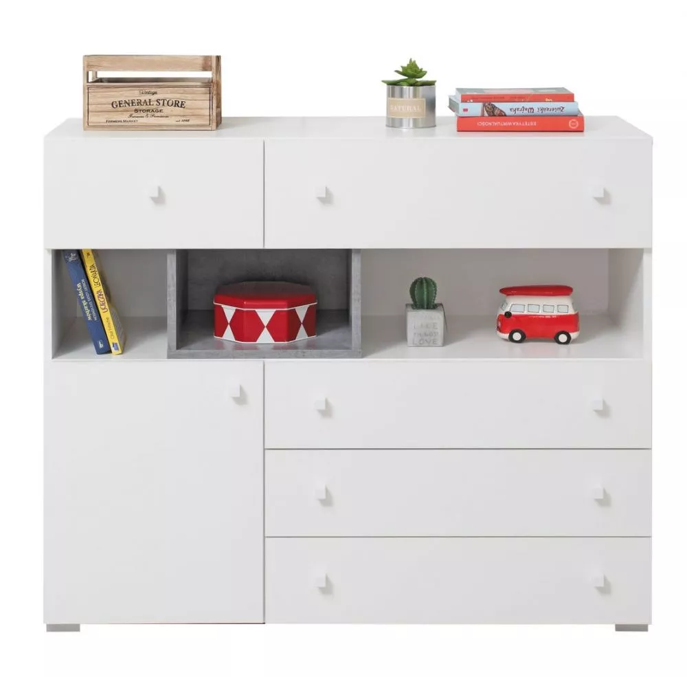 Kumode Sigma SI12 · Balts + betons · 110 × 40 × 90 cm