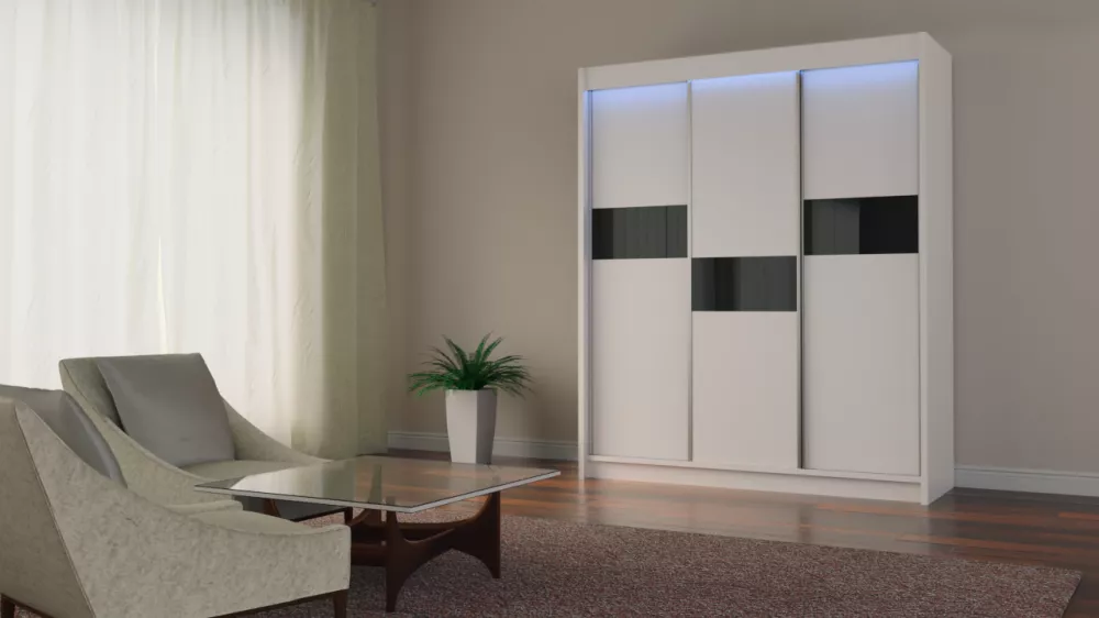 Skapis Livia ar LED · Balts · 180 × 61 × 216 cm