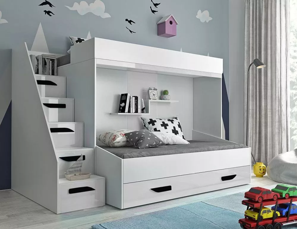 Bērnu gulta Party 16S ar stelāžām Guļamvietas platums: 90 cm, Guļamvietas garums: 200 cm, · 135 × 247 × 165 cm