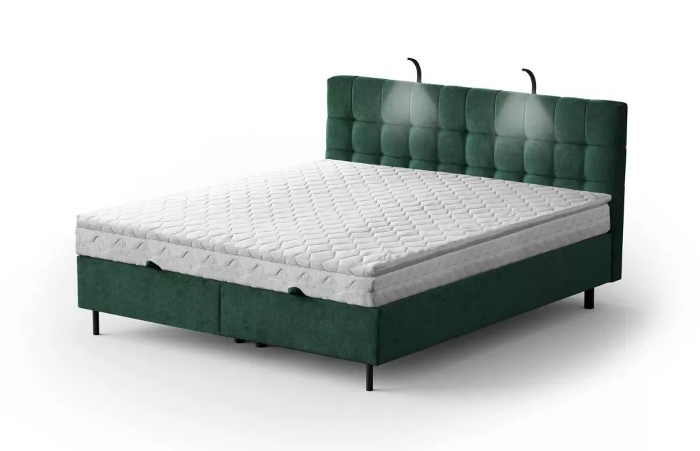 Gulta Muna Standard ar LED Guļamvietas platums: 160 cm, Guļamvietas garums: 200 cm, · Tumši zaļš · 166 × 211 × 137 cm
