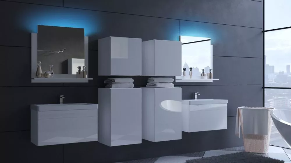 Vannas istabas komplekts Alius 38 gloss ar LED · Balts · 130 × 254 cm