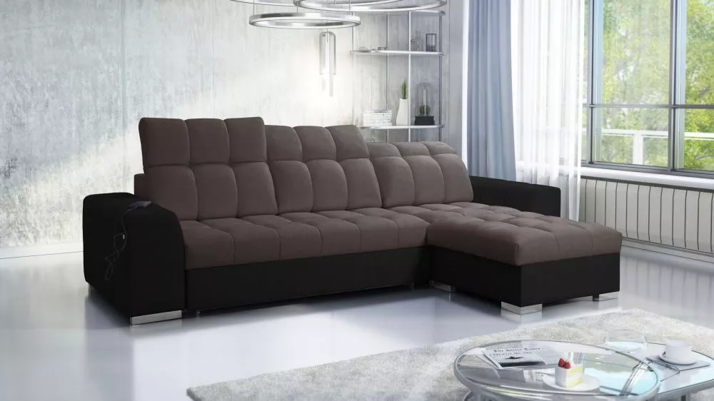 Dīvāns Pagano 1 Premium Standard · Tumši brūns + melns · 179 × 291 × 83 cm