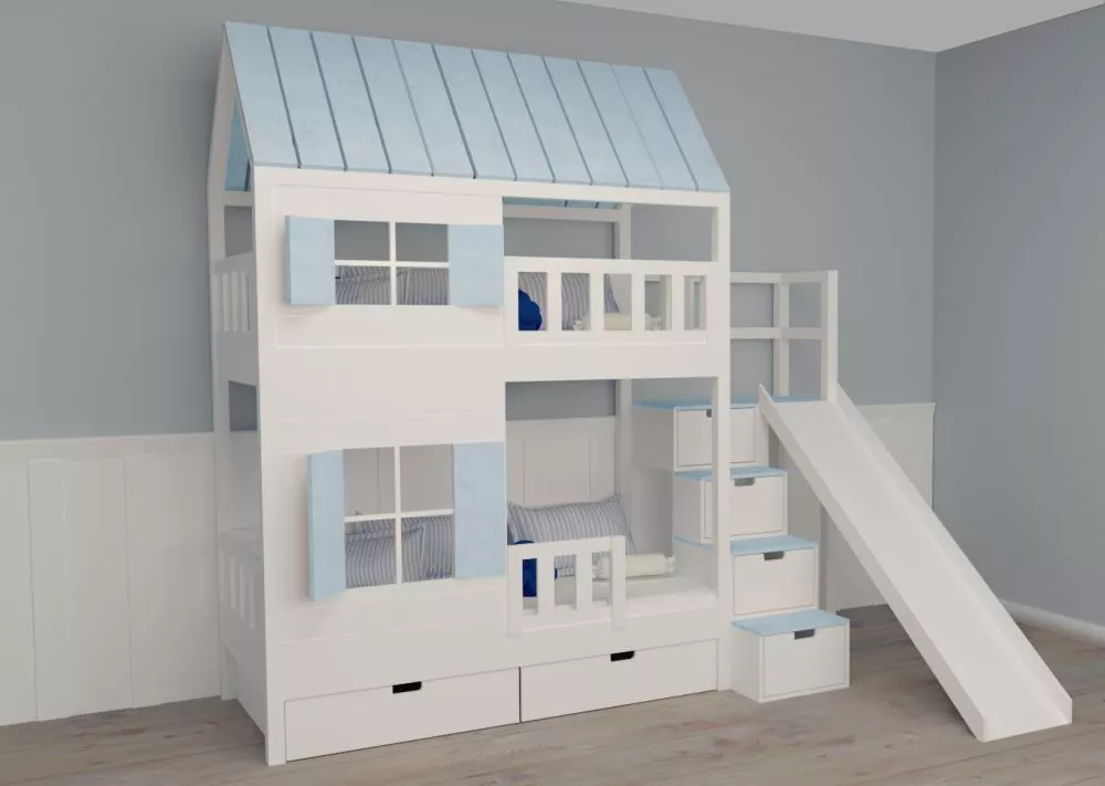 Bērnu gulta 101P+Z ar stelāžām Kāpņu puse: Pa labi, Guļamvietas platums: 80 cm, Guļamvietas garums: 160 cm, · 140 × 247 