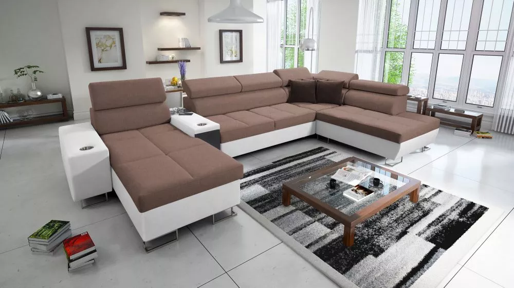 Dīvāns Morena 5 Premium Standard · Brūns + balts · 221 × 371 × 84 cm