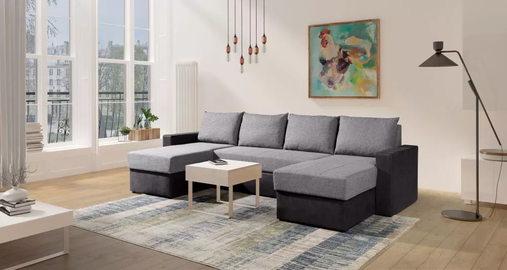 Dīvāns Denver Bis Standard · Pelēks + grafīts · 156 × 323 × 95 cm
