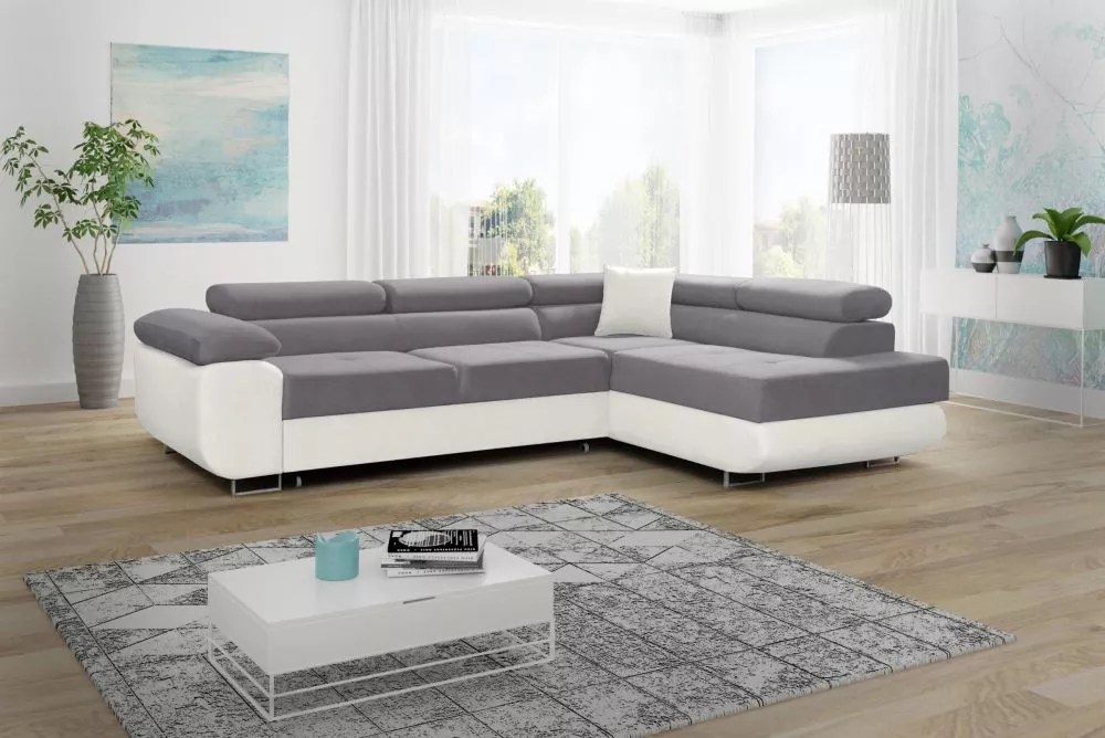 Dīvāns Lido standard · Pelēks + balts · 202 × 275 × 75 cm