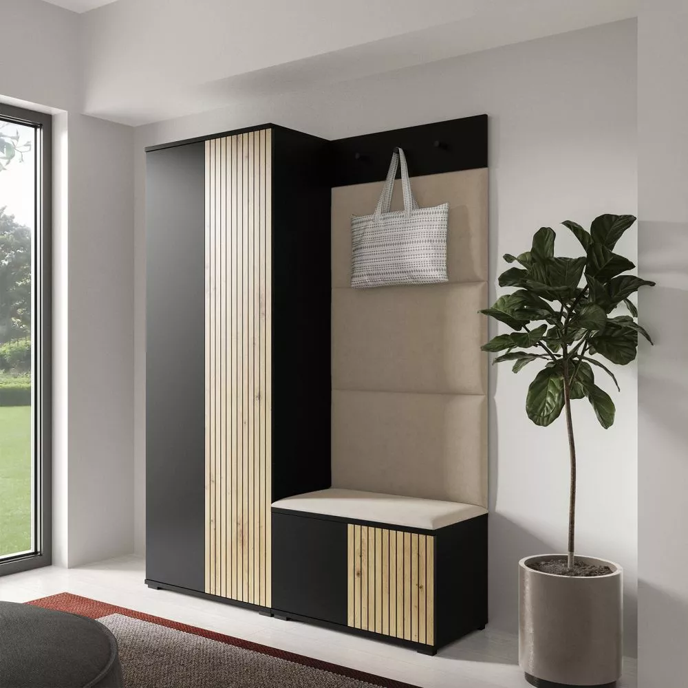 Apavu plaukts Ross 1 Trinity Korpusa krāsa: melns + ozols artisan, · 140 × 185 × 40 cm