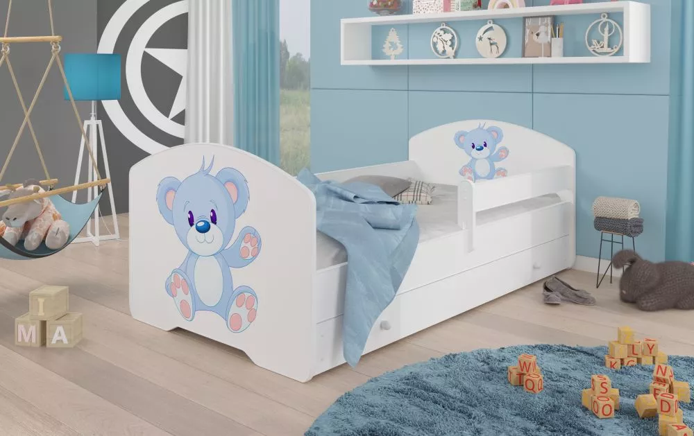 Bērnu gulta Pepe Blue bear ar stelāžu Guļamvietas platums: 80 cm, Guļamvietas garums: 160 cm, · 88 × 164 × 63 cm