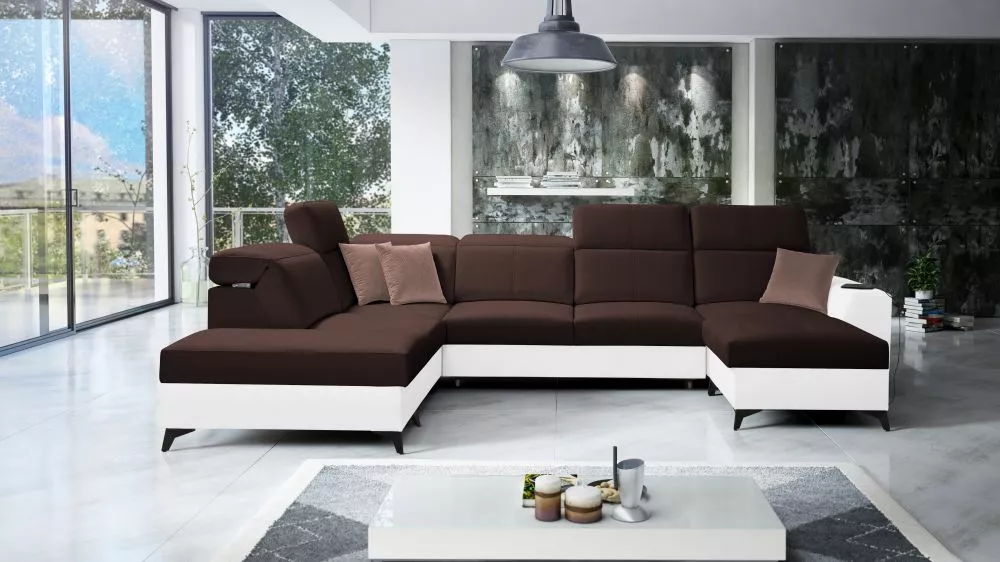 Dīvāns Belutti 6 Mix Standard · Tumši brūns + balts · 236 × 362 × 84 cm