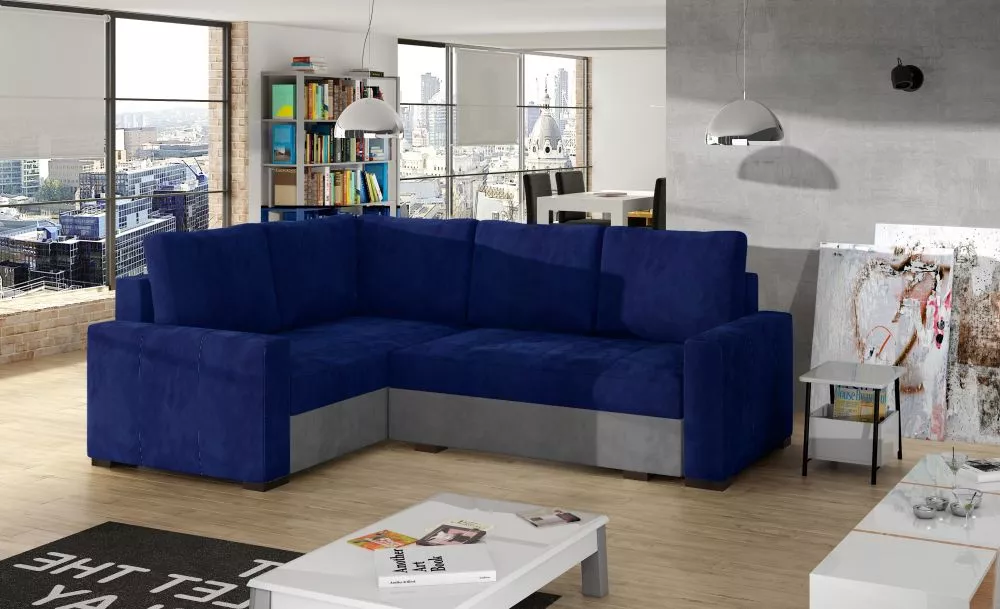Dīvāns Corona Lux standard · Zils + gaiši pelēks · 162 × 235 × 72 cm