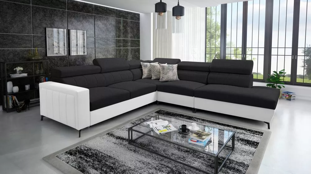Dīvāns Baltico 8 Standard · Melns + balts · 275 × 302 × 83 cm